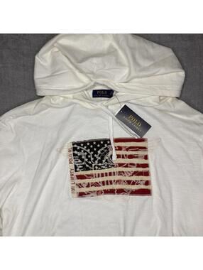 Polo Ralph Lauren Shirt Mens XXL White Hooded Long Sleeve USA Flag Patch NWT